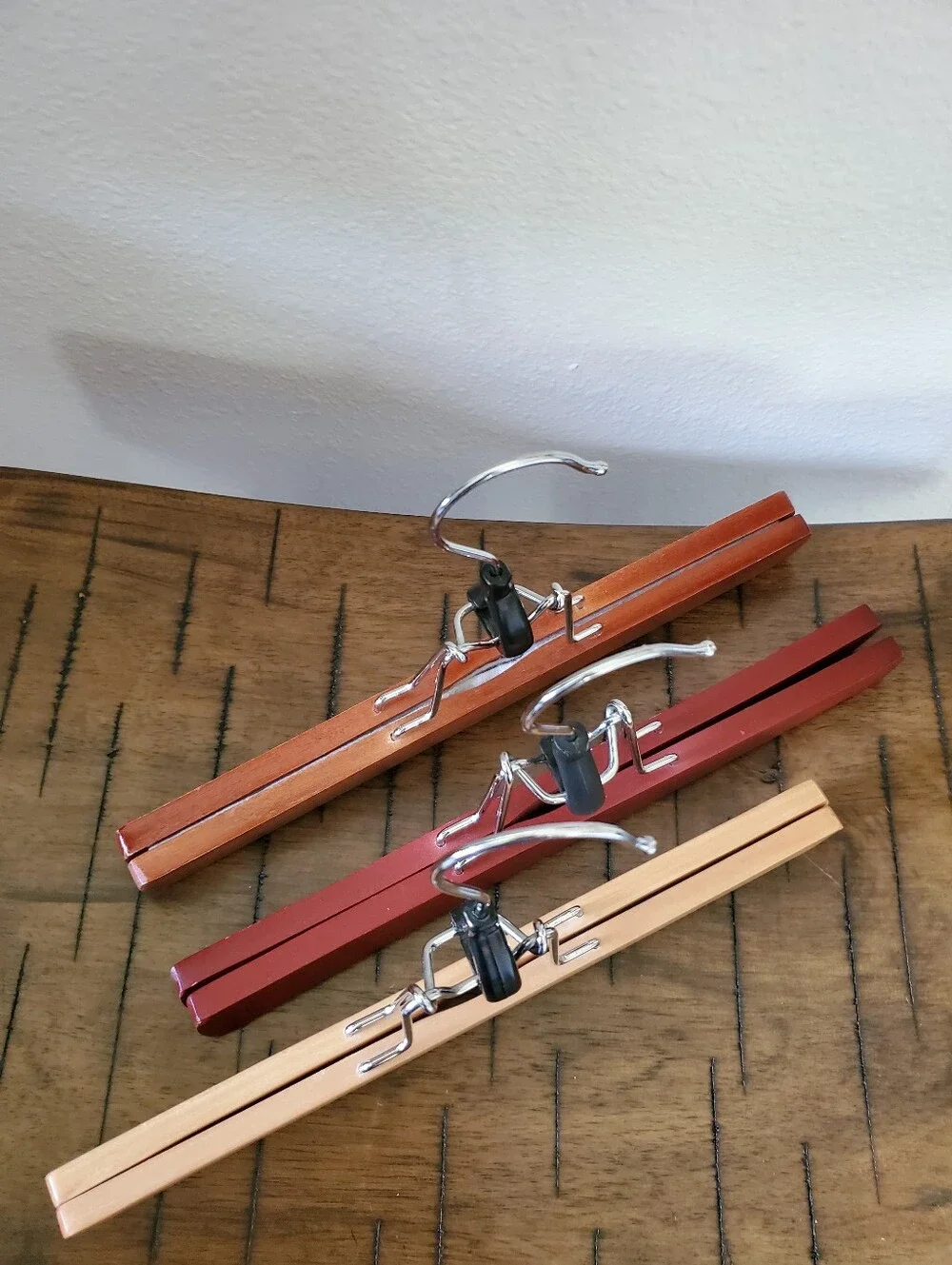 Wooden Pant Clamp Hangers  Natural Cherry Walnut Lot of 8